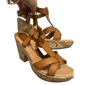 BJORENDAL leather side buckle sandals with cork sole and heel
